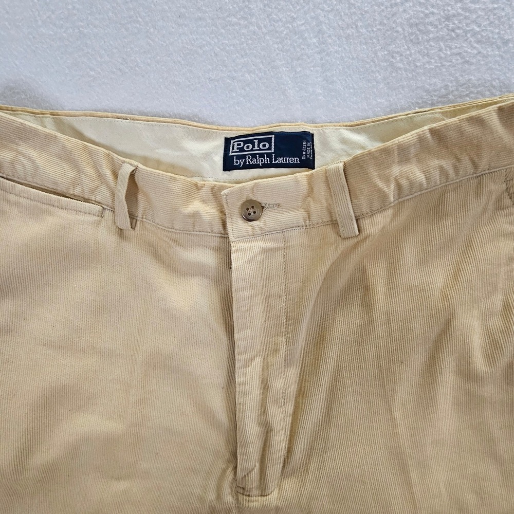 Polo Ralph Lauren Mens Cream Corduroy Pants 34x32 Cotton Straight Leg Trousers - Picture 2 of 10
